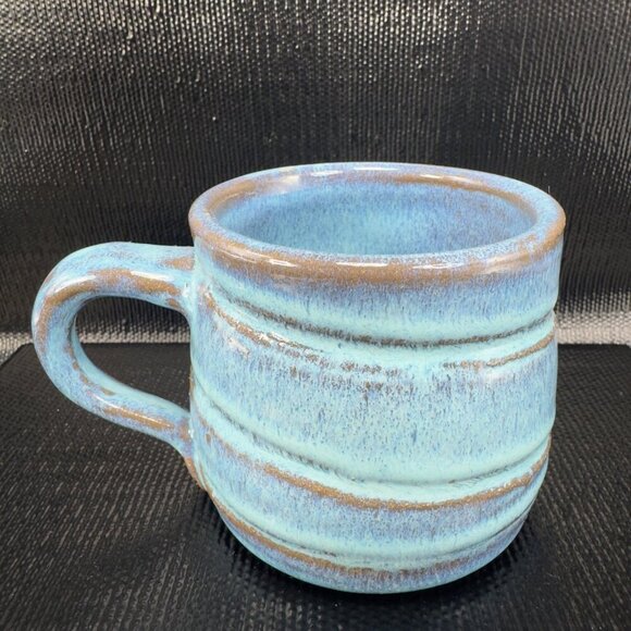 Hand Made Stoneware Pottery Coffee Mug Cup Heavy Blue Glaze Swirl Mug Signed - Picture 7 of 7